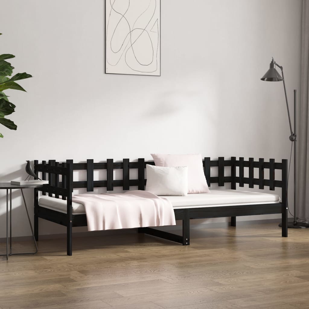 Lit de jour sans matelas noir 80x200 cm bois de pin massif