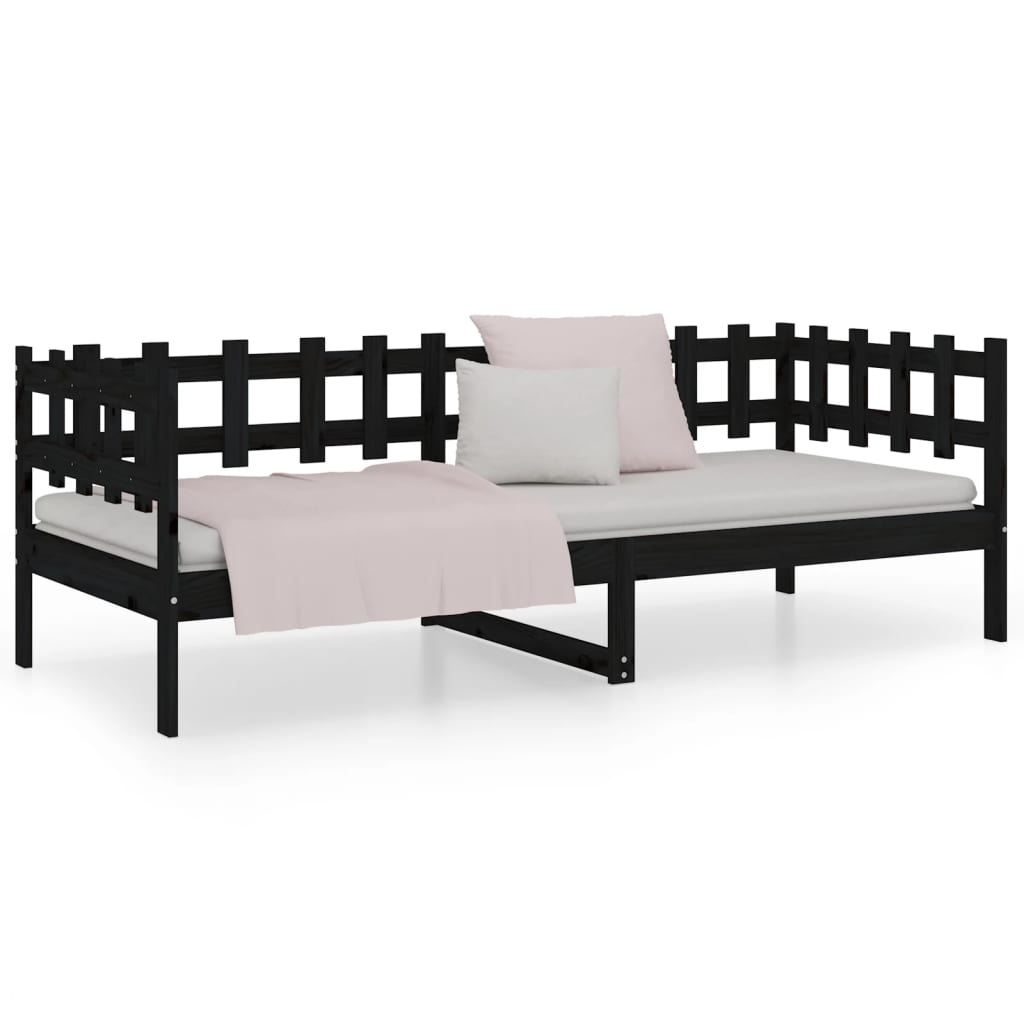 Lit de jour sans matelas noir 80x200 cm bois de pin massif