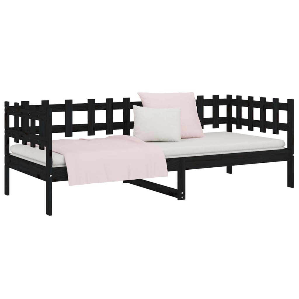 Lit de jour sans matelas noir 80x200 cm bois de pin massif