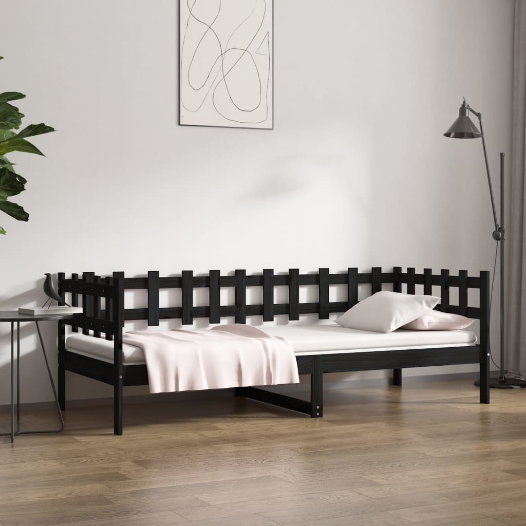 Lit de jour sans matelas noir 80x200 cm bois de pin massif