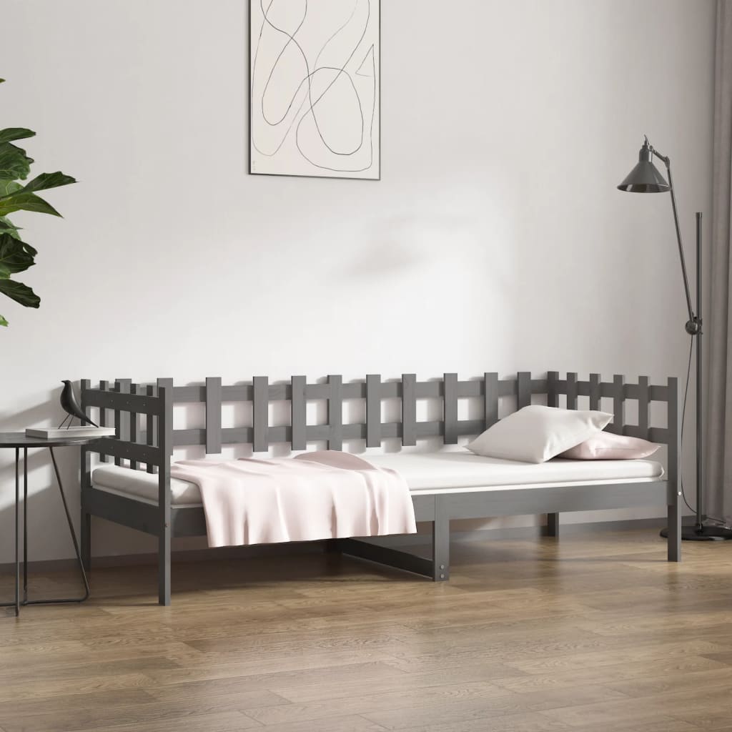 Lit de jour sans matelas gris 90x200 cm bois de pin massif