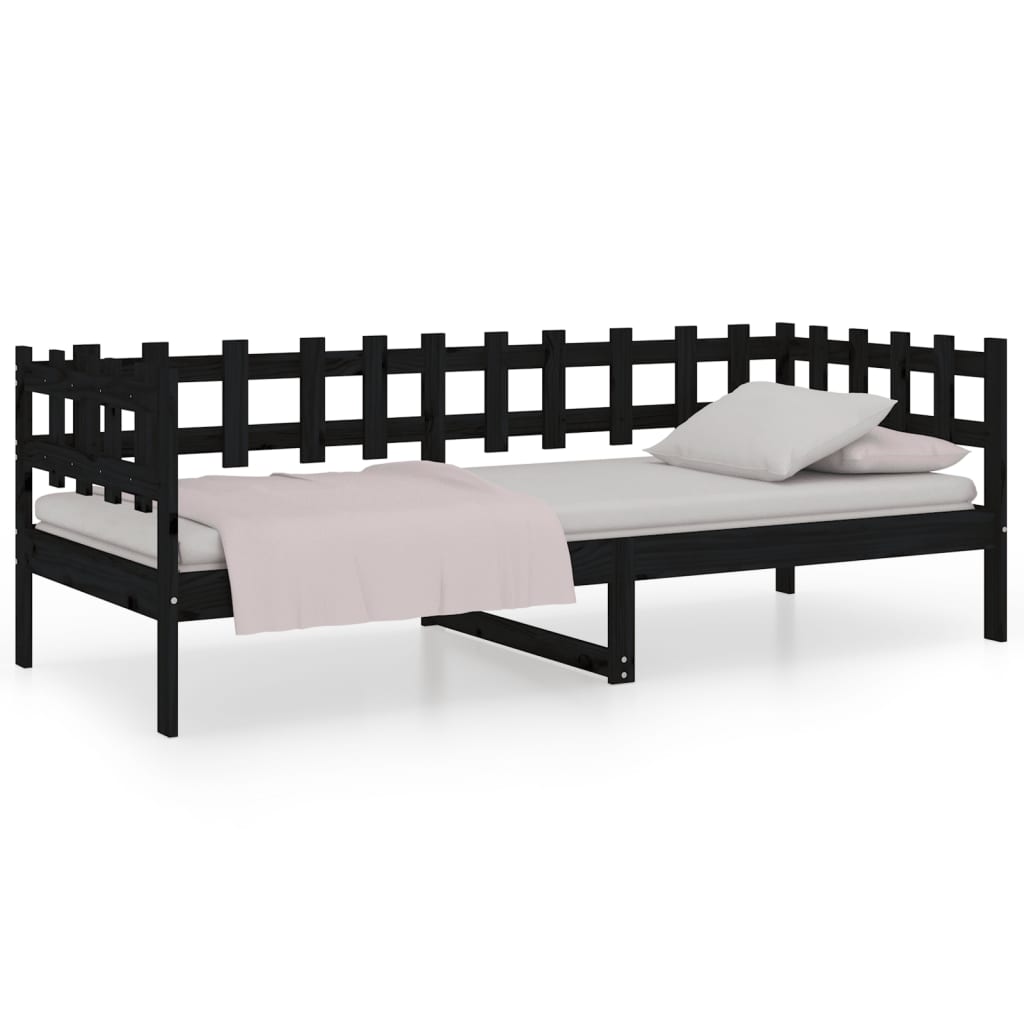 Lit de jour sans matelas noir 90x200 cm bois de pin massif