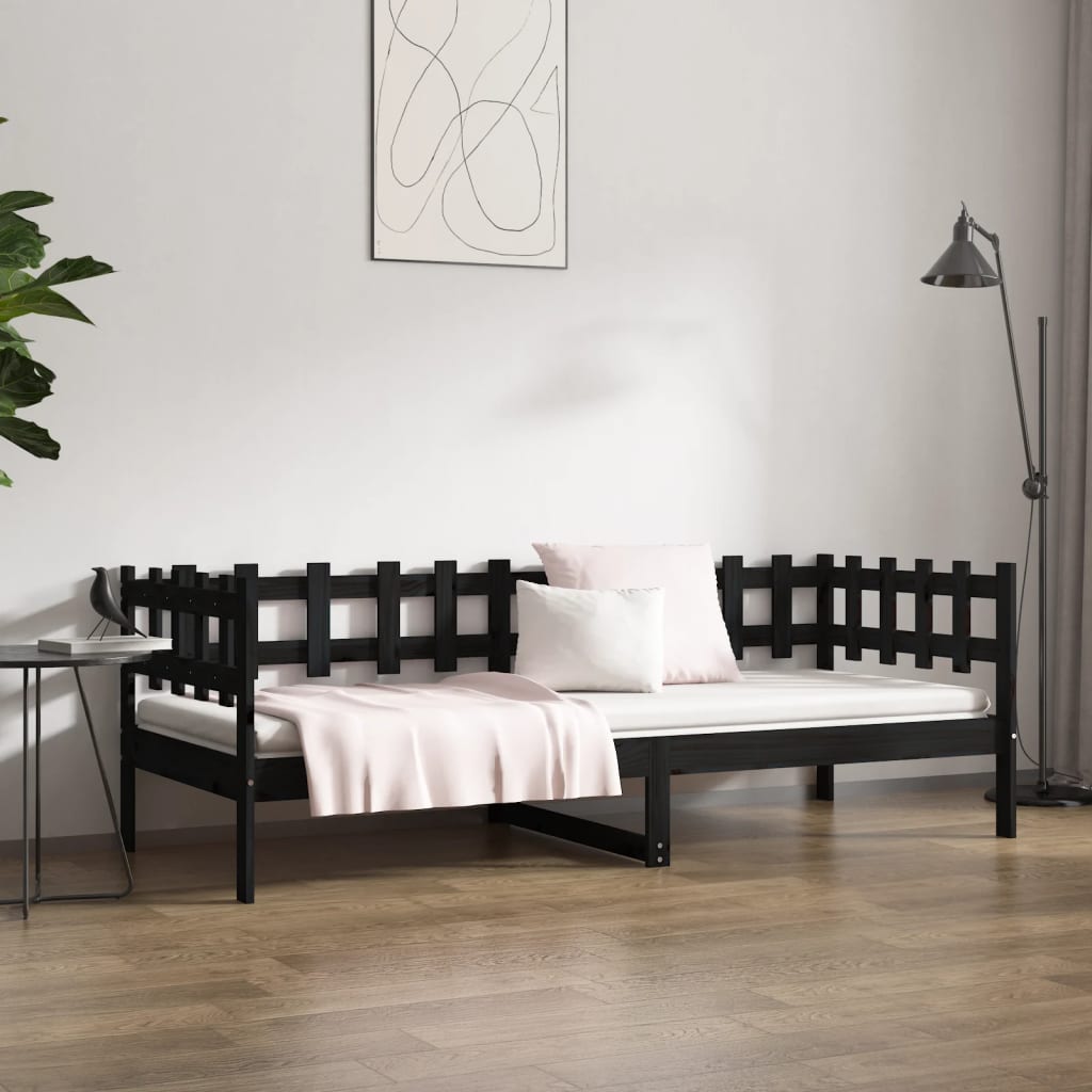 Lit de jour sans matelas noir 90x200 cm bois de pin massif