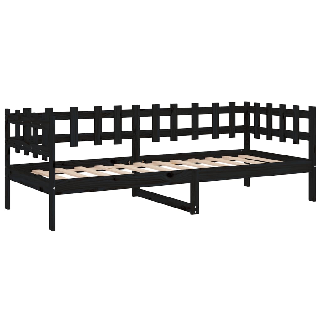 Lit de jour sans matelas noir 90x200 cm bois de pin massif