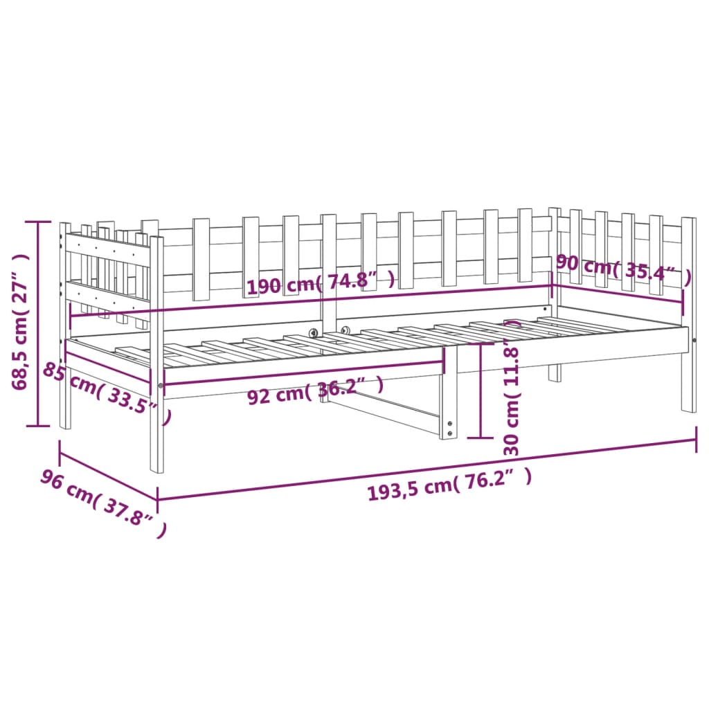 Lit de jour sans matelas marron miel 90x190 cm bois pin massif