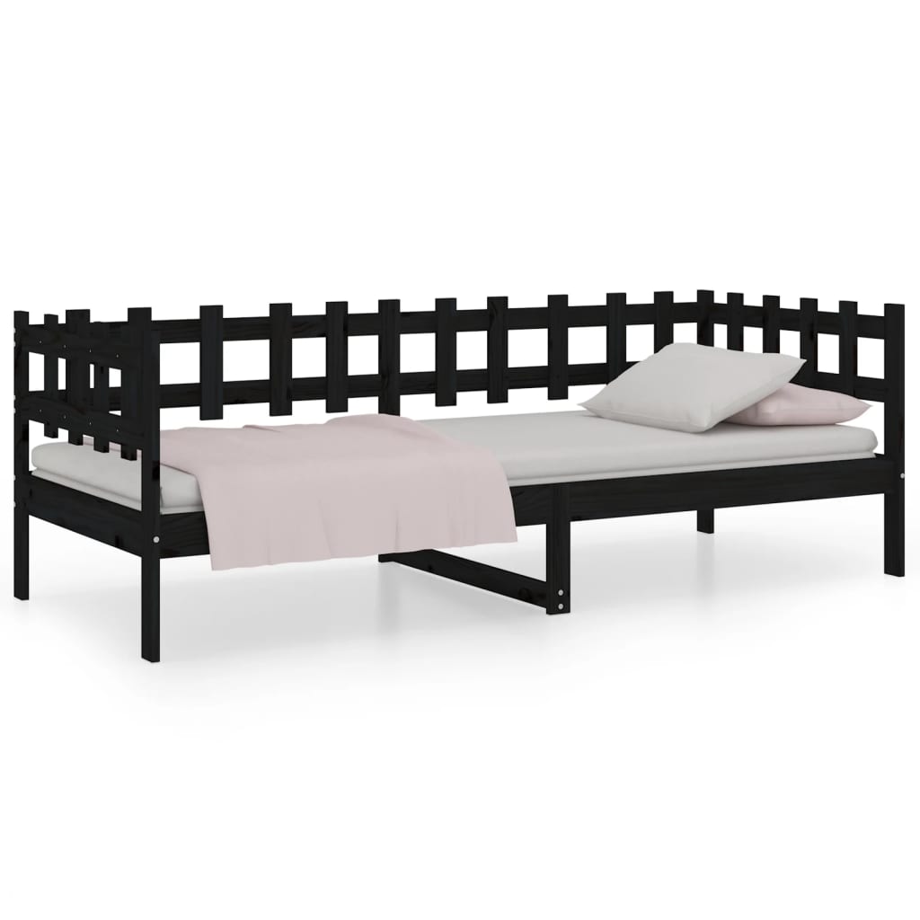 Lit de jour sans matelas noir 90x190 cm bois de pin massif