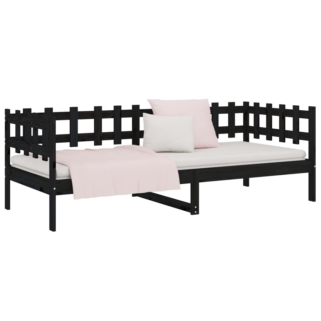 Lit de jour sans matelas noir 90x190 cm bois de pin massif