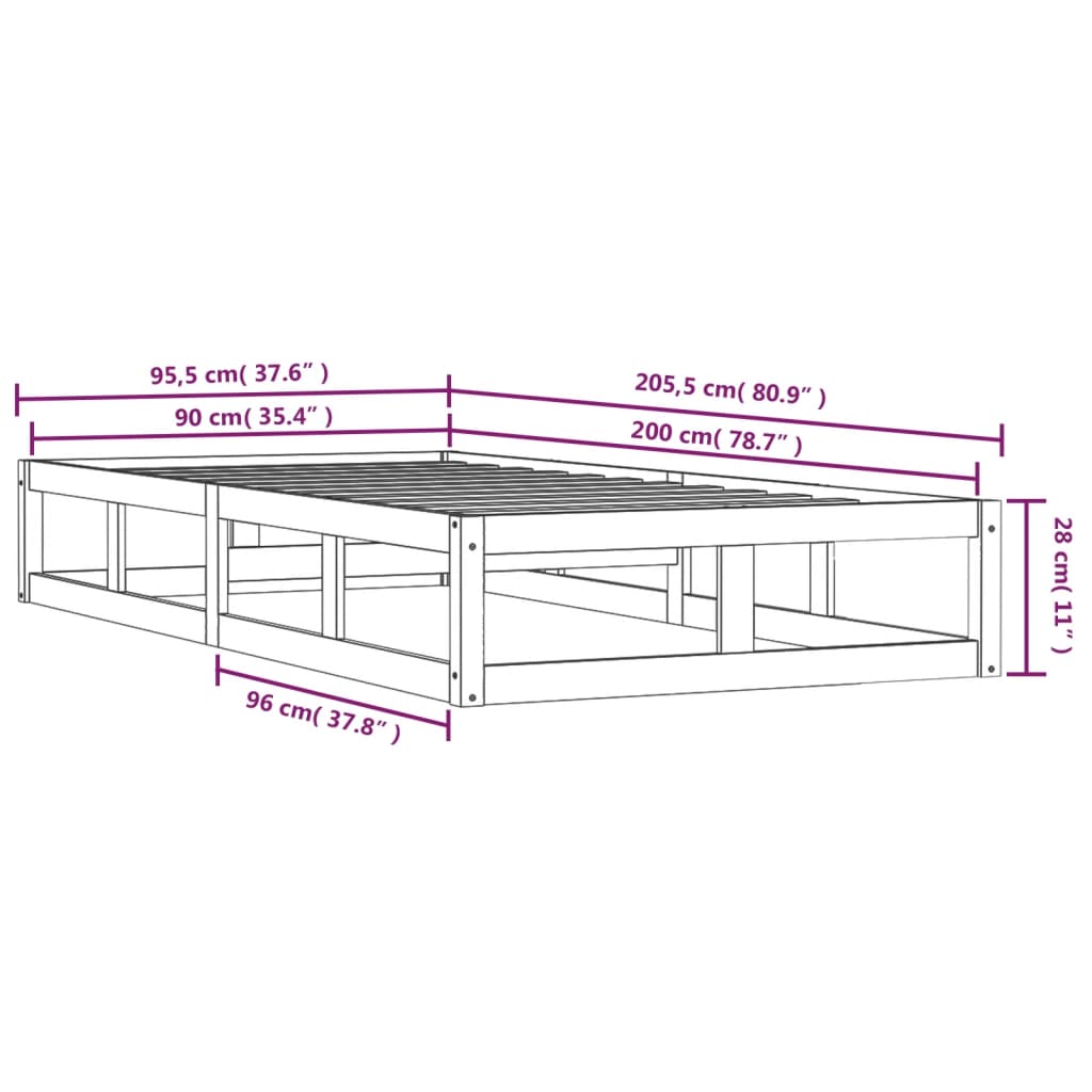 Bed frame without mattress 90x200 cm solid wood