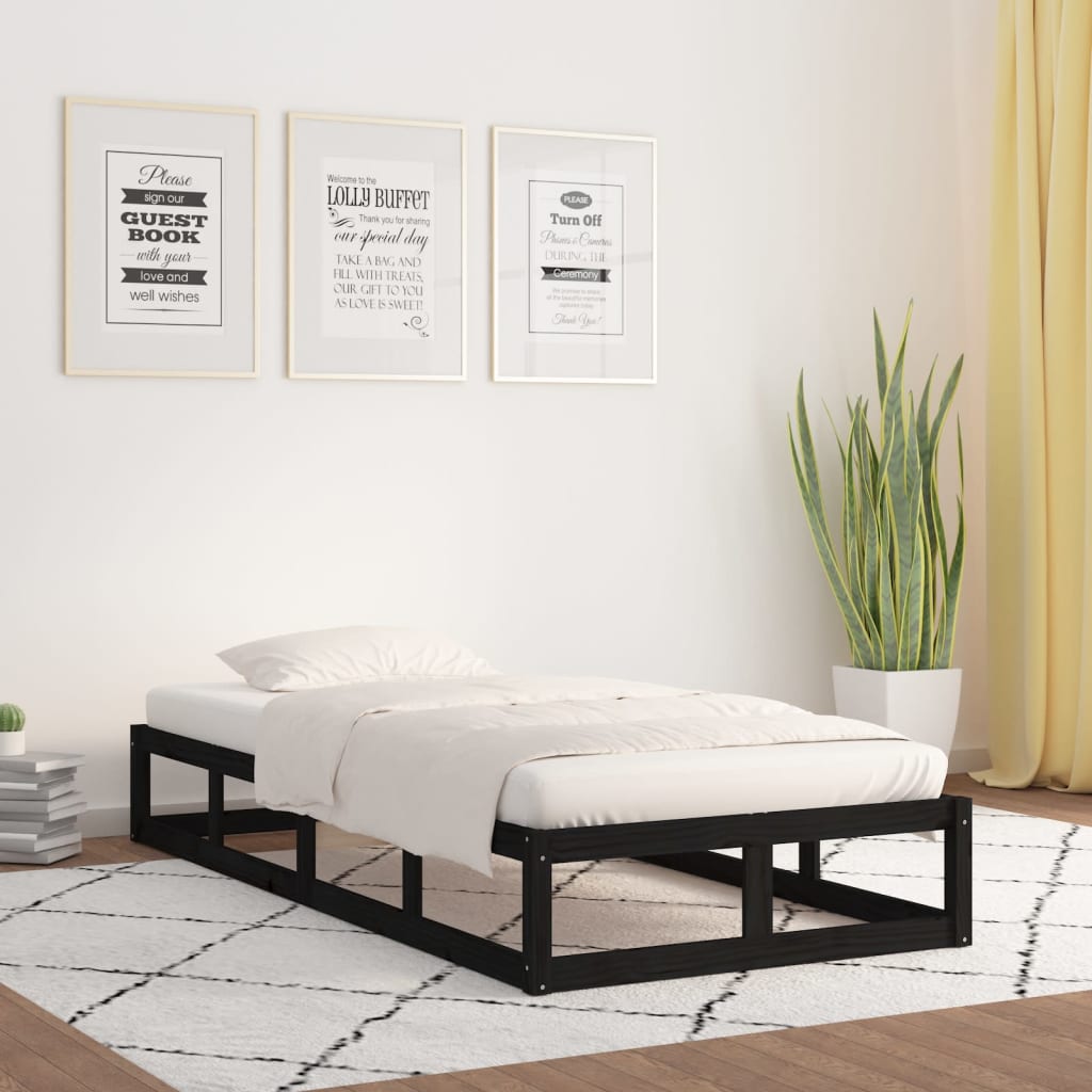 Bed frame without mattress black 90x200 cm solid wood