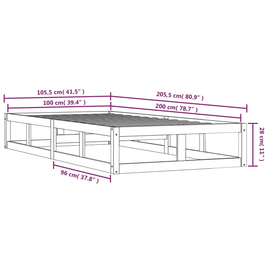 Bed frame without mattress 100x200 cm solid wood