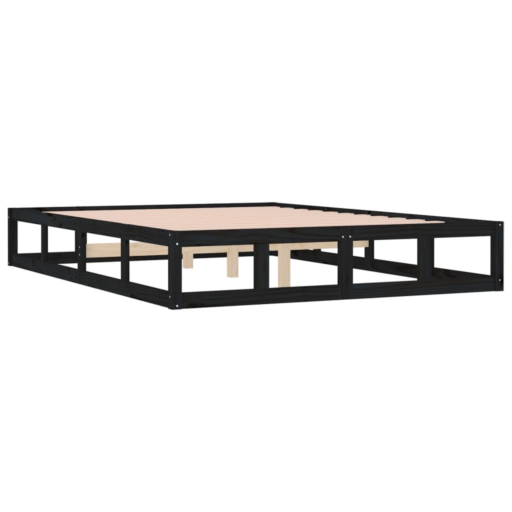 Cadre de lit sans matelas noir 120x200 cm bois massif