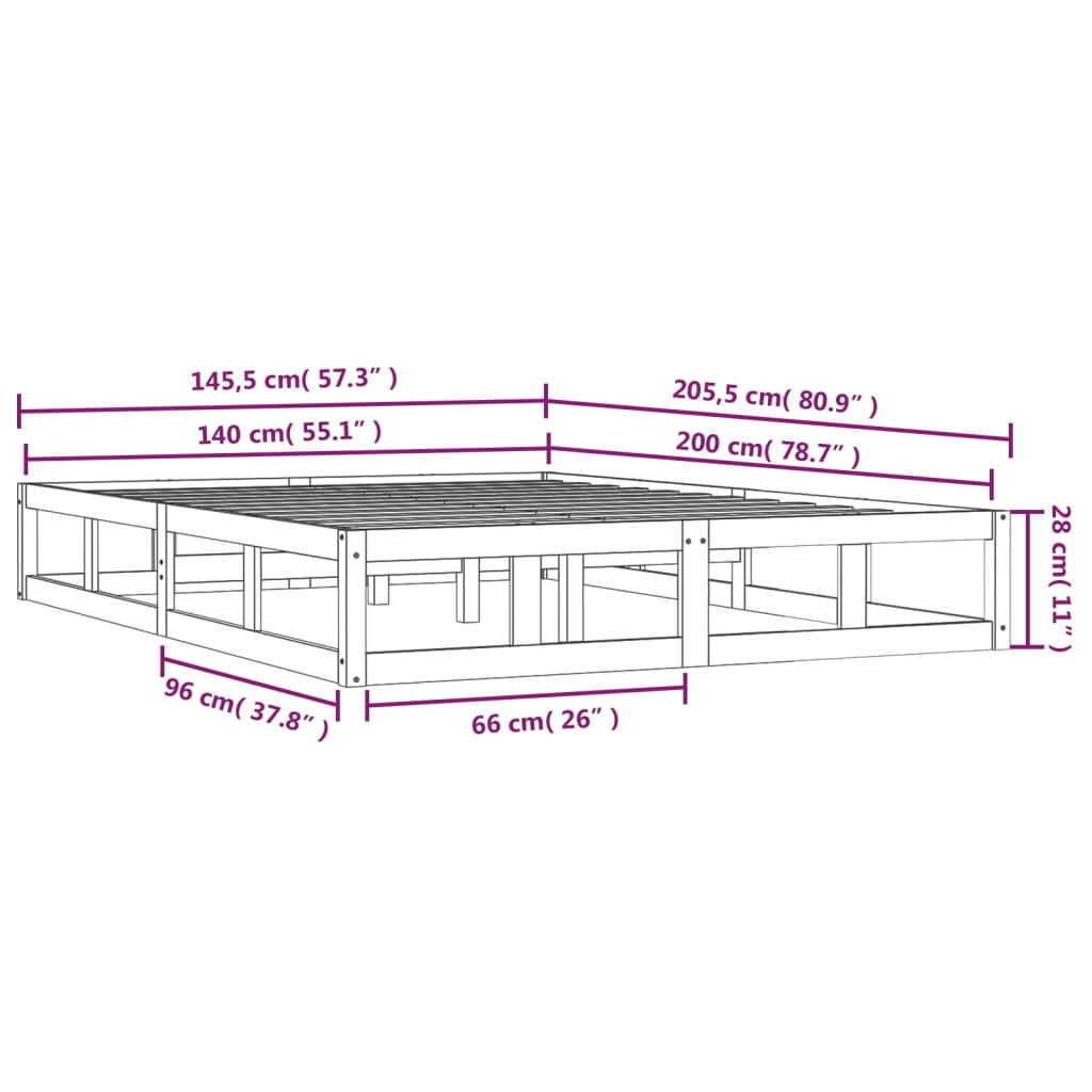 Cadre de lit sans matelas 140x200 cm bois massif