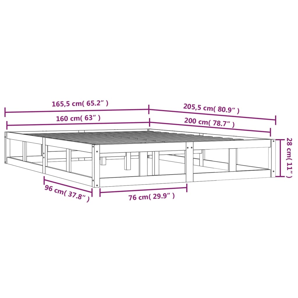 Cadre de lit sans matelas blanc 160x200 cm bois massif