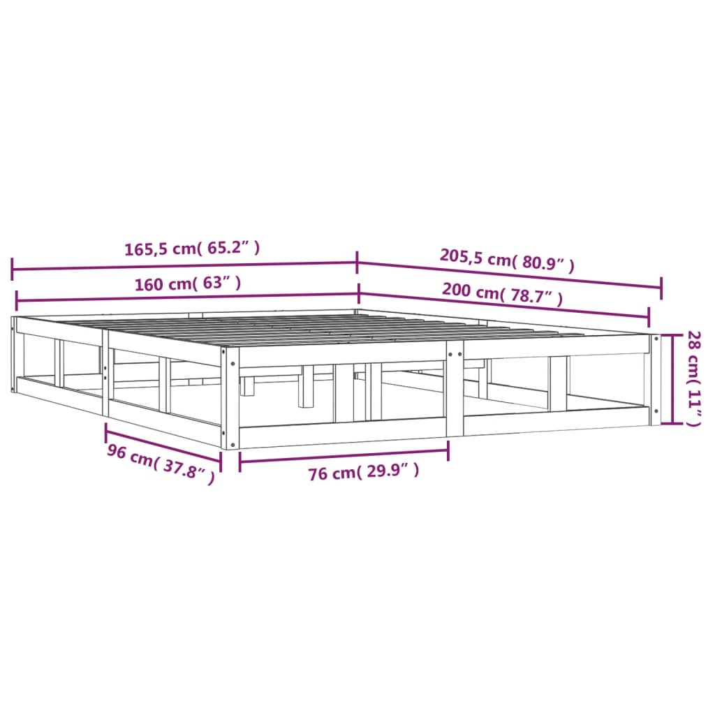 Bed frame without mattress black 160x200 cm solid wood