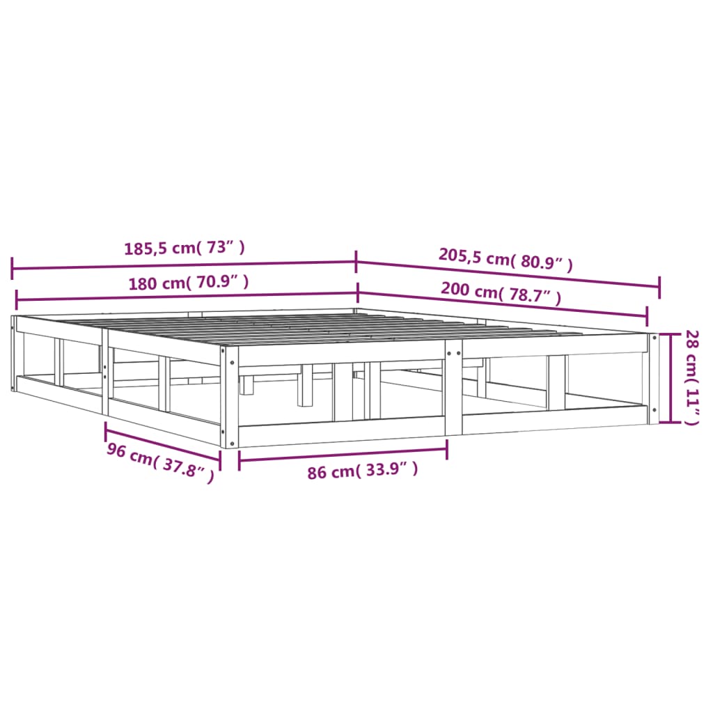 Cadre de lit sans matelas blanc 180x200 cm bois massif