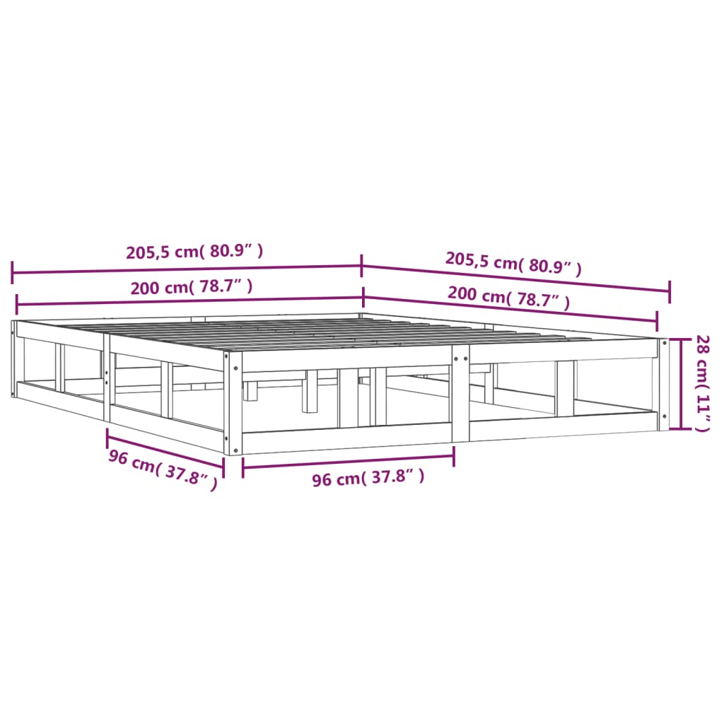 Bed frame without mattress white 200x200 cm solid wood