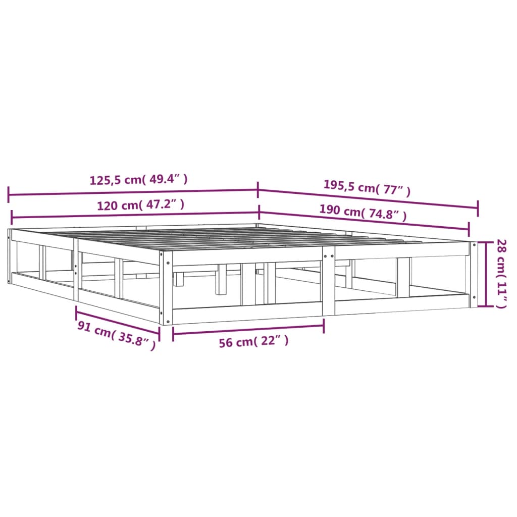 Bed frame without mattress gray 120x190 cm solid wood