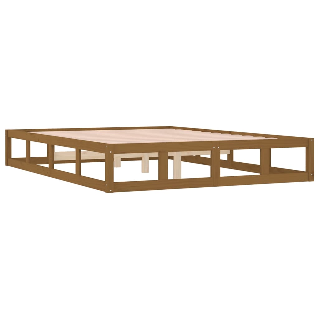 Honey brown bed frame without mattress 135x190 cm solid wood