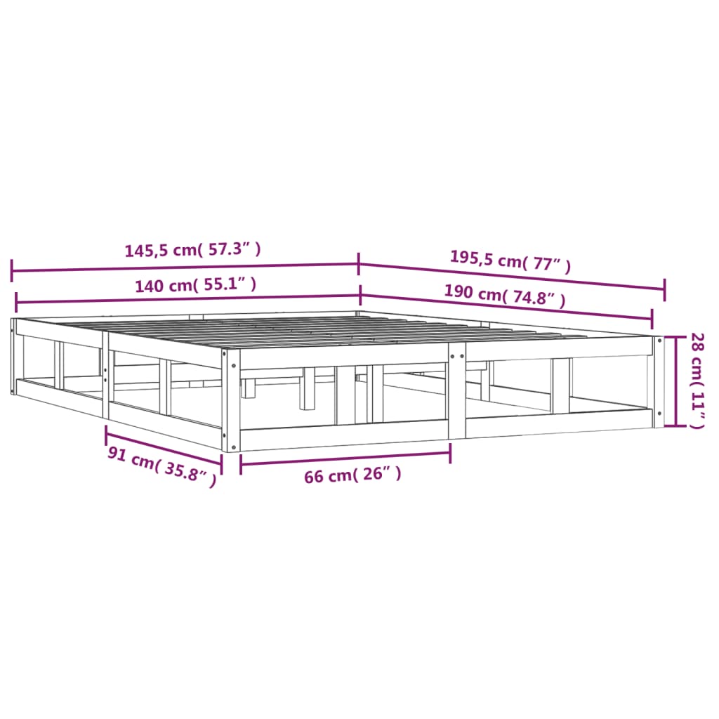 Bed frame without mattress 140x190 cm solid wood