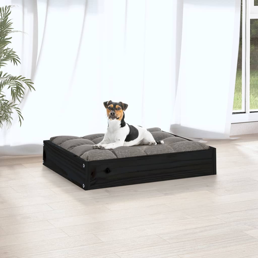 Dog Bed Black 51.5x44x9 cm Solid Pine Wood