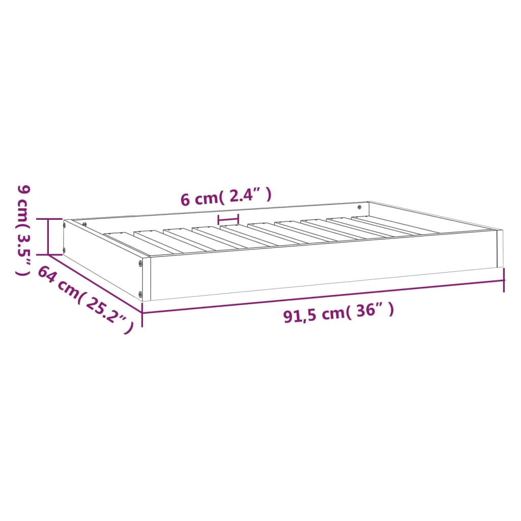 Hundebett Weiß 91,5x64x9 cm Massives Kiefernholz