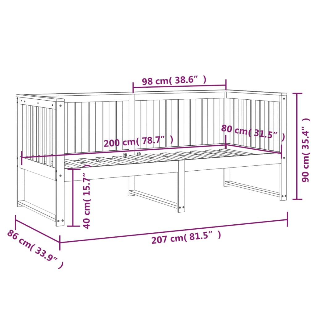 Lit de jour sans matelas gris 80x200 cm bois de pin massif