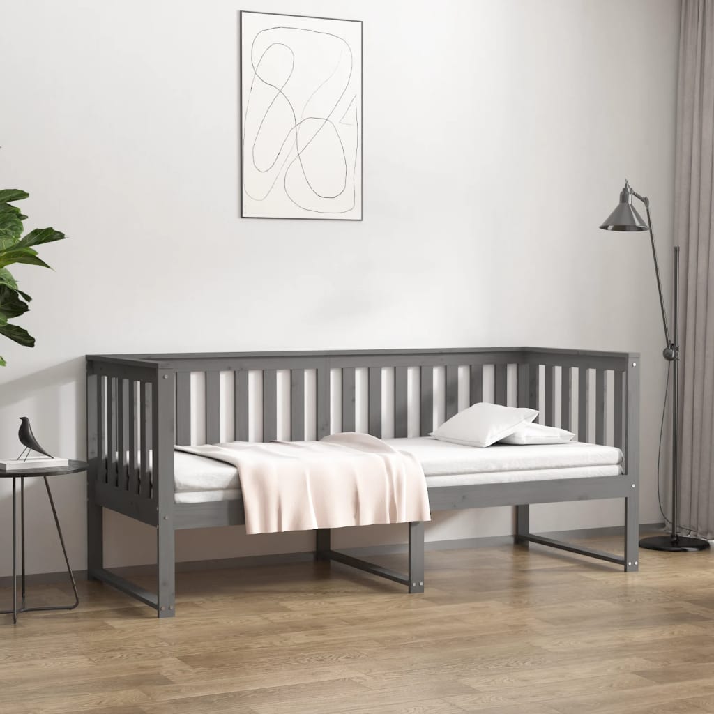 Lit de jour sans matelas gris 80x200 cm bois de pin massif