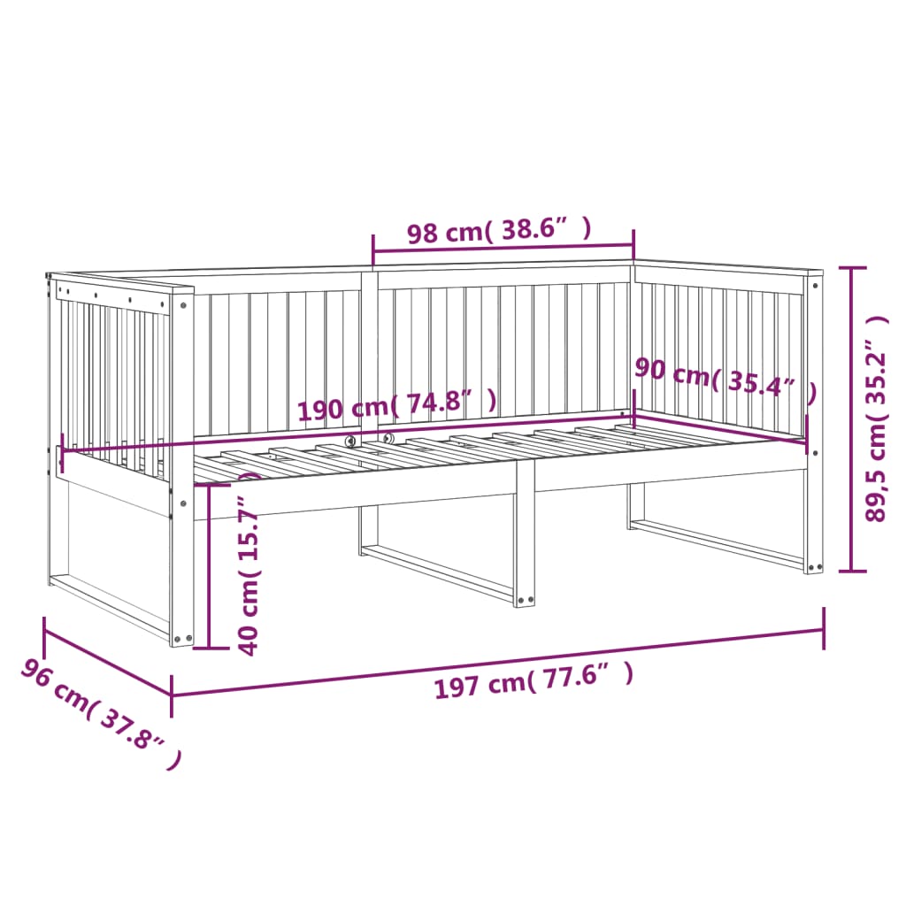 Lit de jour sans matelas gris 90x190 cm bois de pin massif