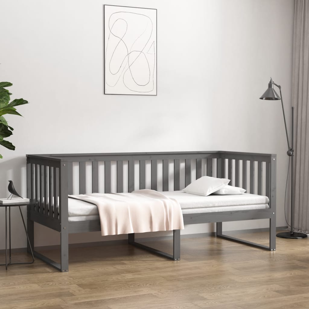 Lit de jour sans matelas gris 90x190 cm bois de pin massif