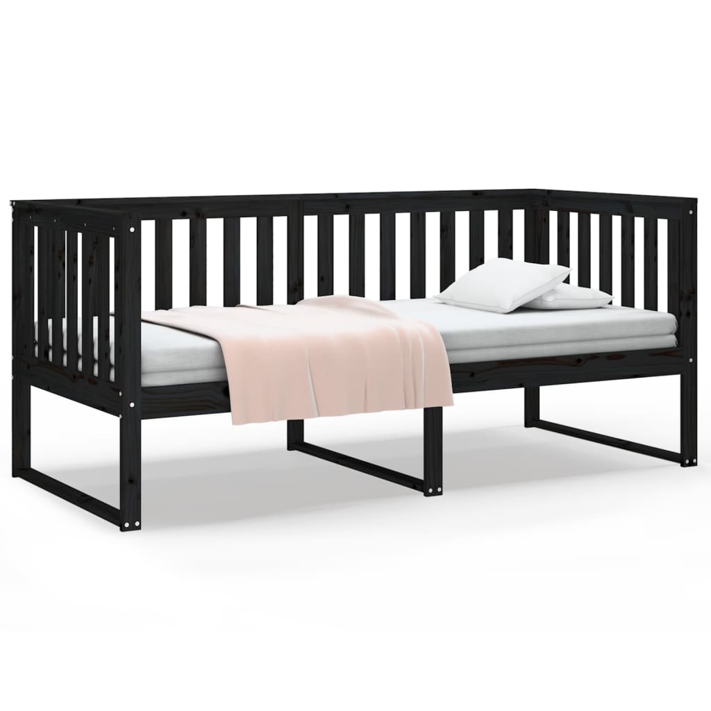 Day bed without mattress black 90x190 cm solid pine wood