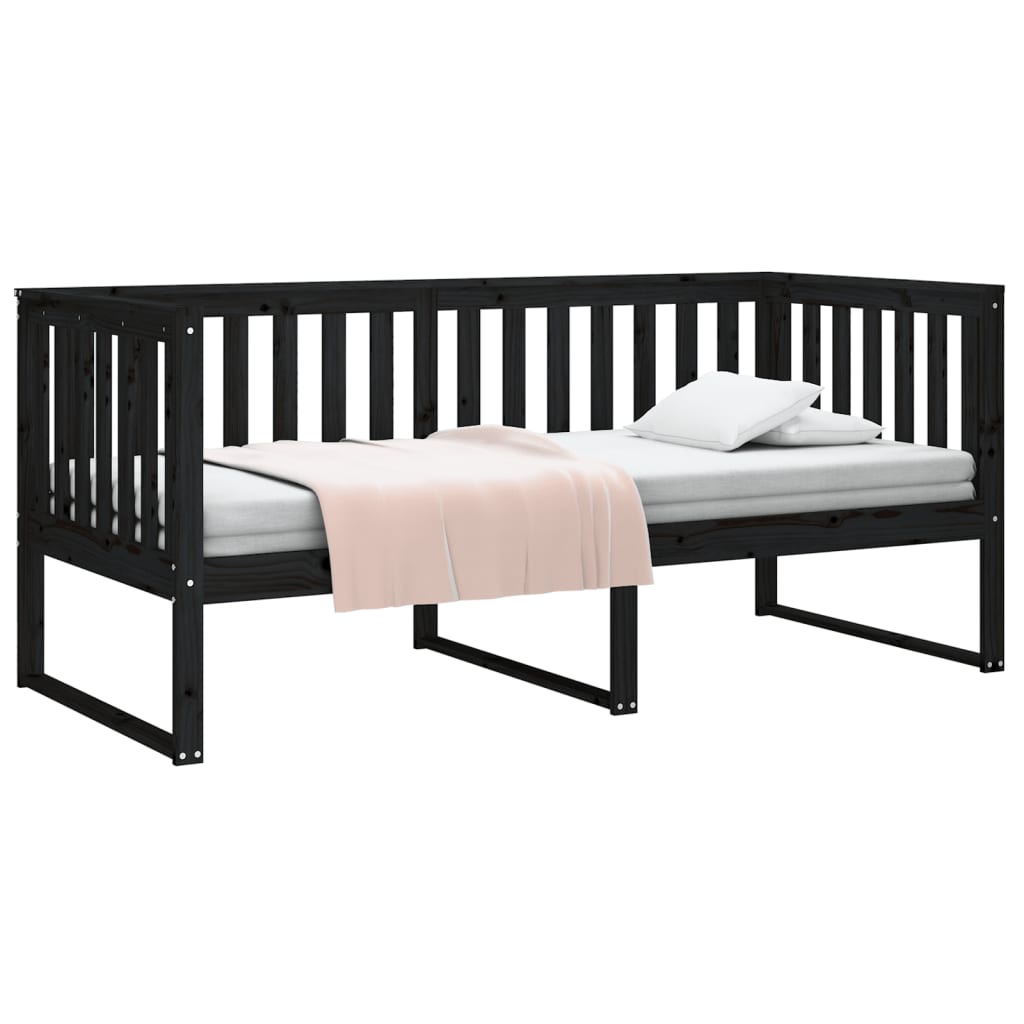 Day bed without mattress black 90x190 cm solid pine wood