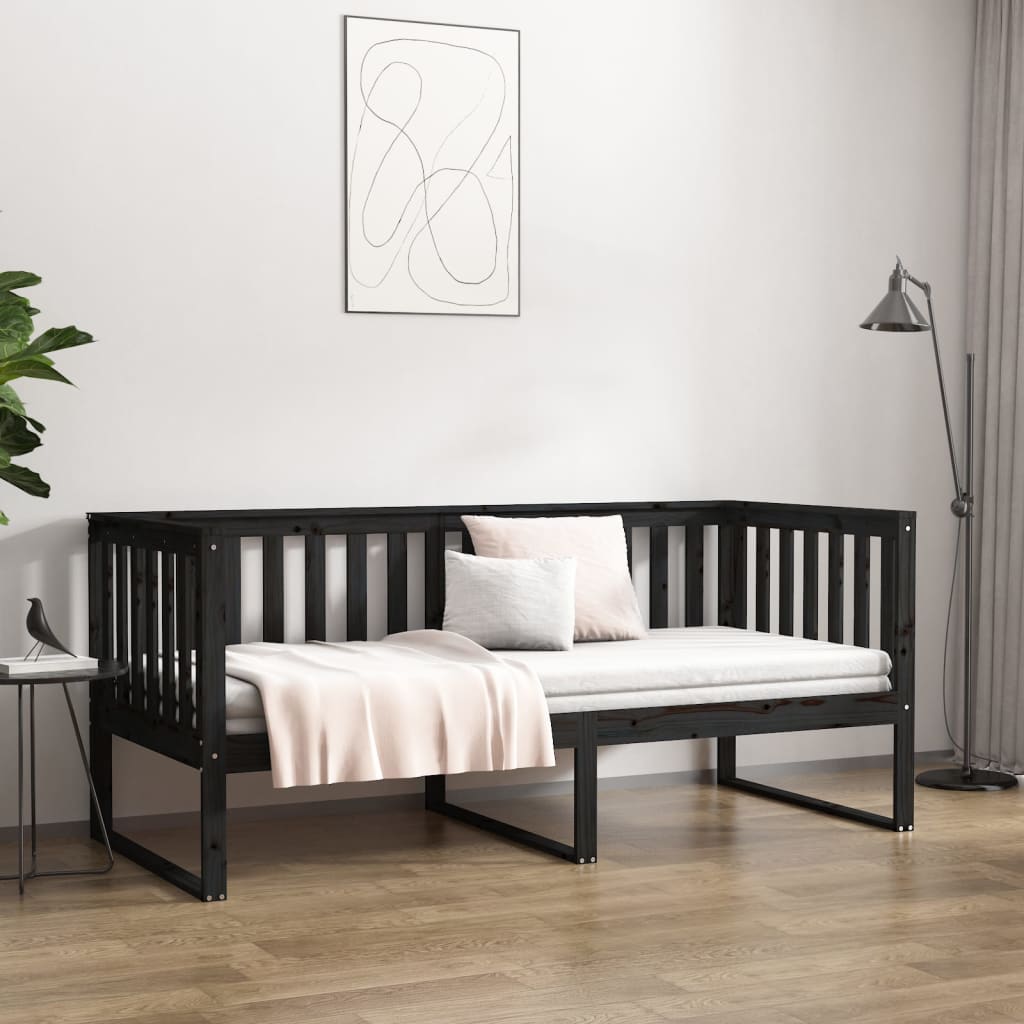 Day bed without mattress black 90x190 cm solid pine wood