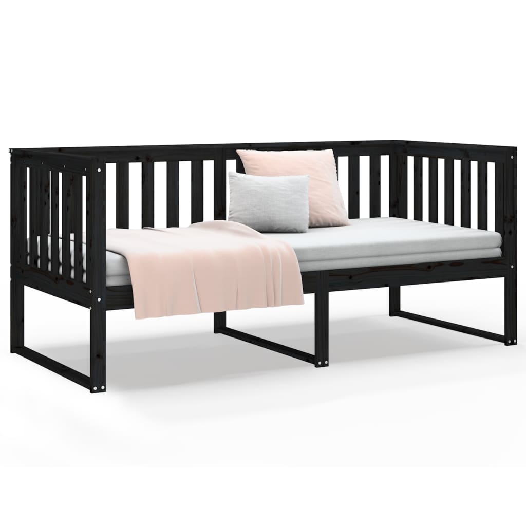 Day bed without mattress black 90x190 cm solid pine wood