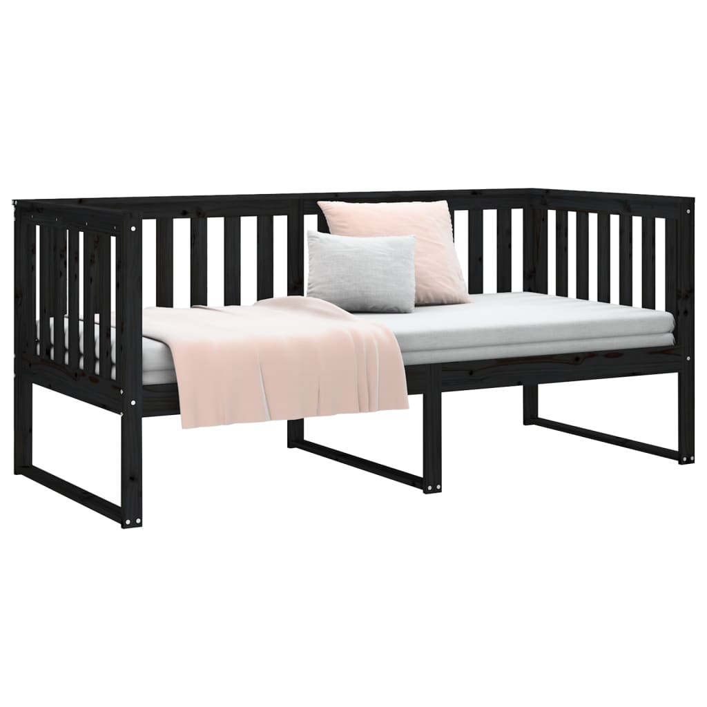 Day bed without mattress black 90x190 cm solid pine wood