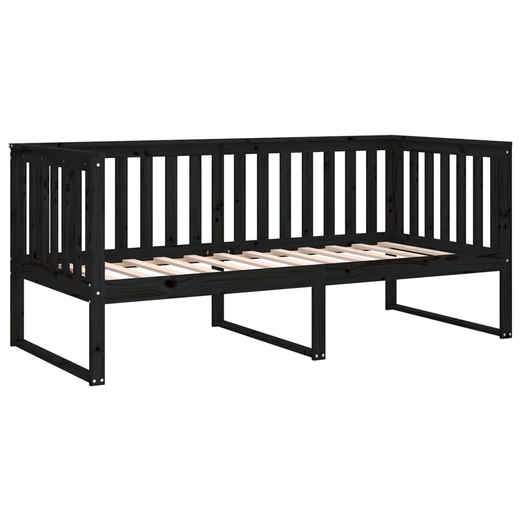 Day bed without mattress black 90x190 cm solid pine wood