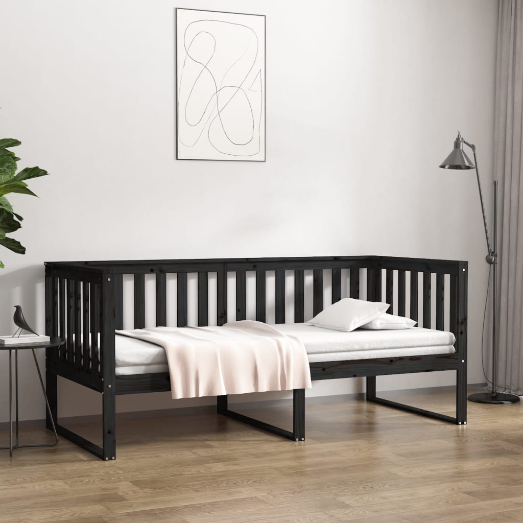 Day bed without mattress black 90x190 cm solid pine wood