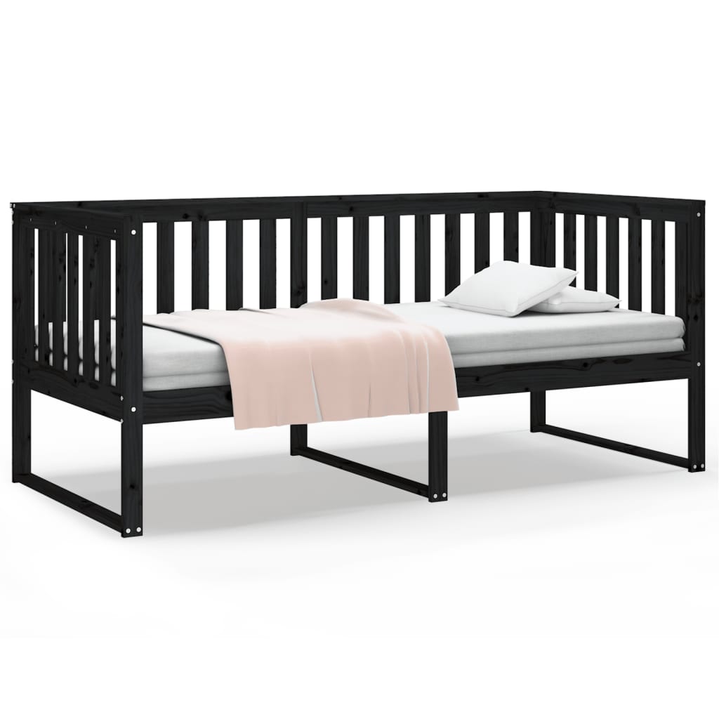 Day bed without mattress black 100x200 cm solid pine wood