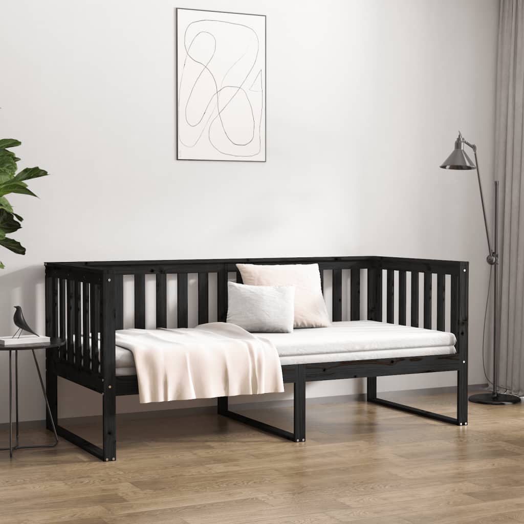 Day bed without mattress black 100x200 cm solid pine wood