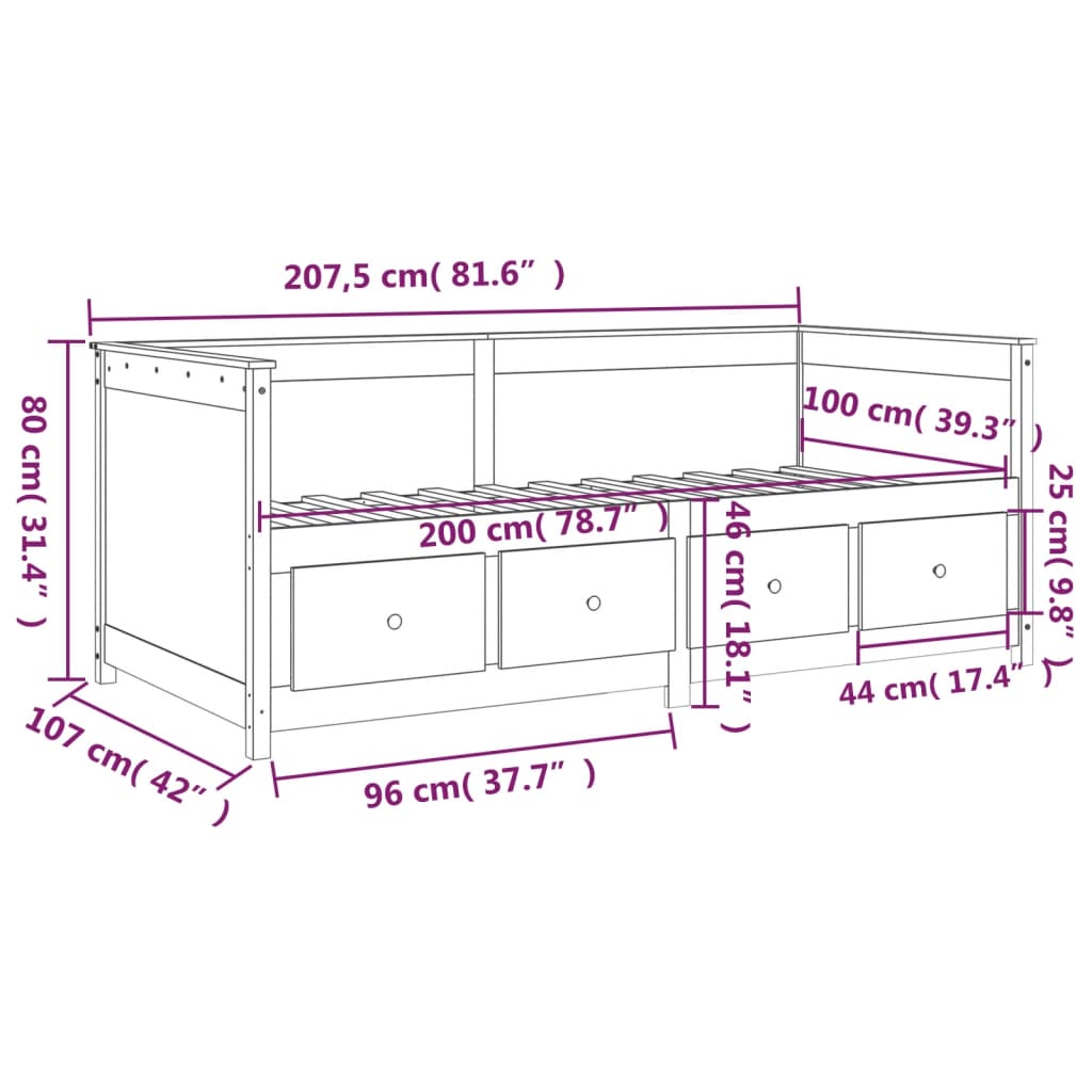 Lit de jour sans matelas blanc 100x200 cm bois de pin massif