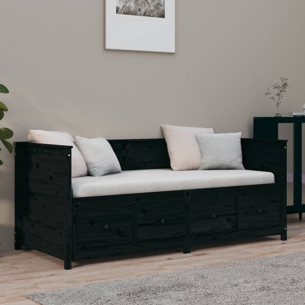 Day bed without mattress black 100x200 cm solid pine wood