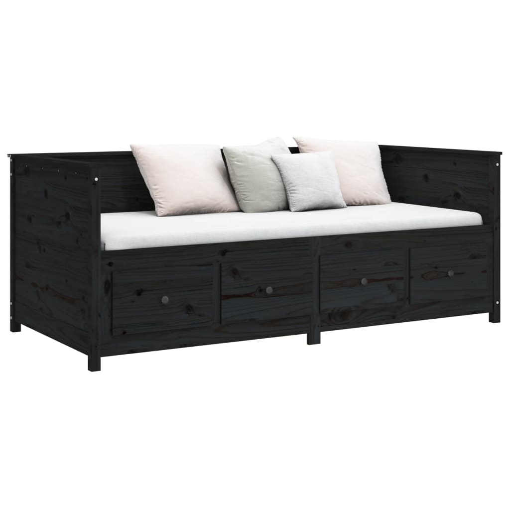 Day bed without mattress black 100x200 cm solid pine wood