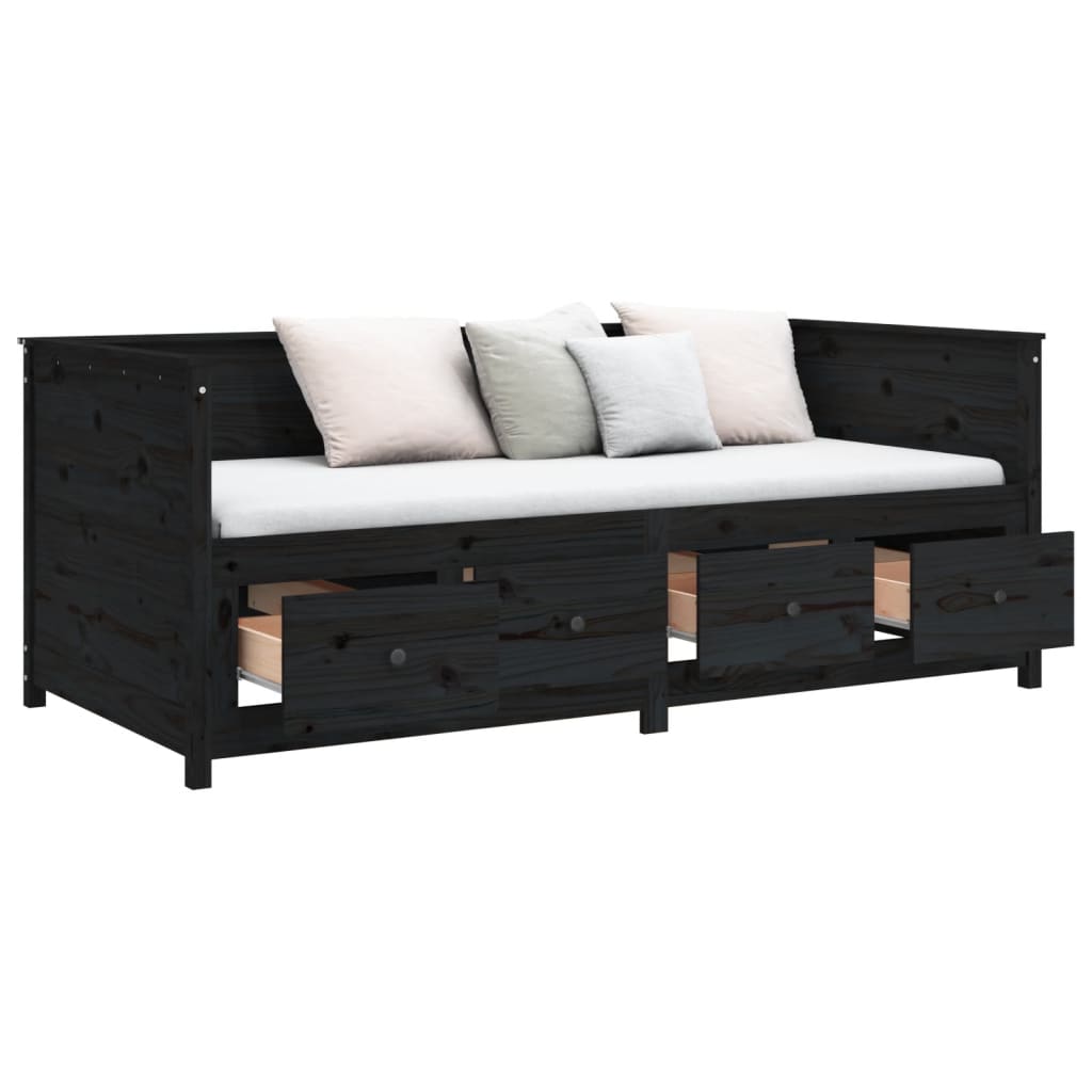 Day bed without mattress black 100x200 cm solid pine wood