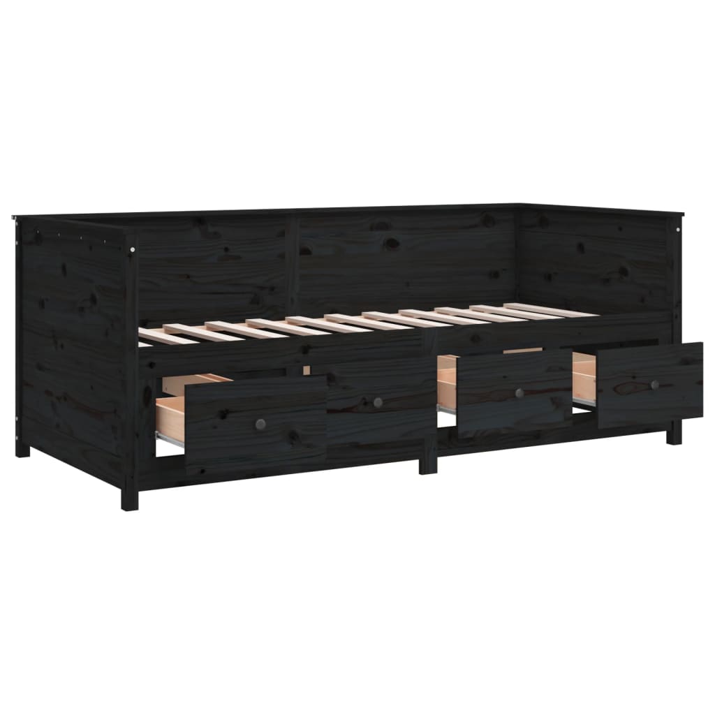 Day bed without mattress black 100x200 cm solid pine wood