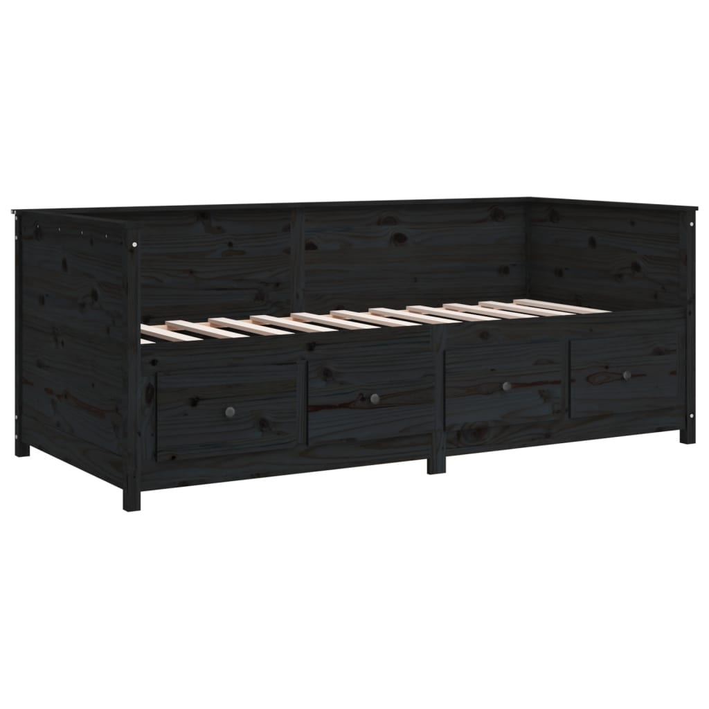 Day bed without mattress black 100x200 cm solid pine wood