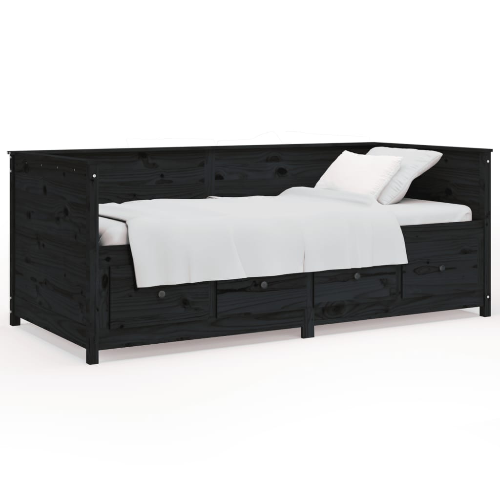 Day bed without mattress black 90x200 cm solid pine wood