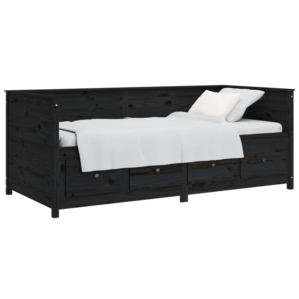 Day bed without mattress black 90x200 cm solid pine wood