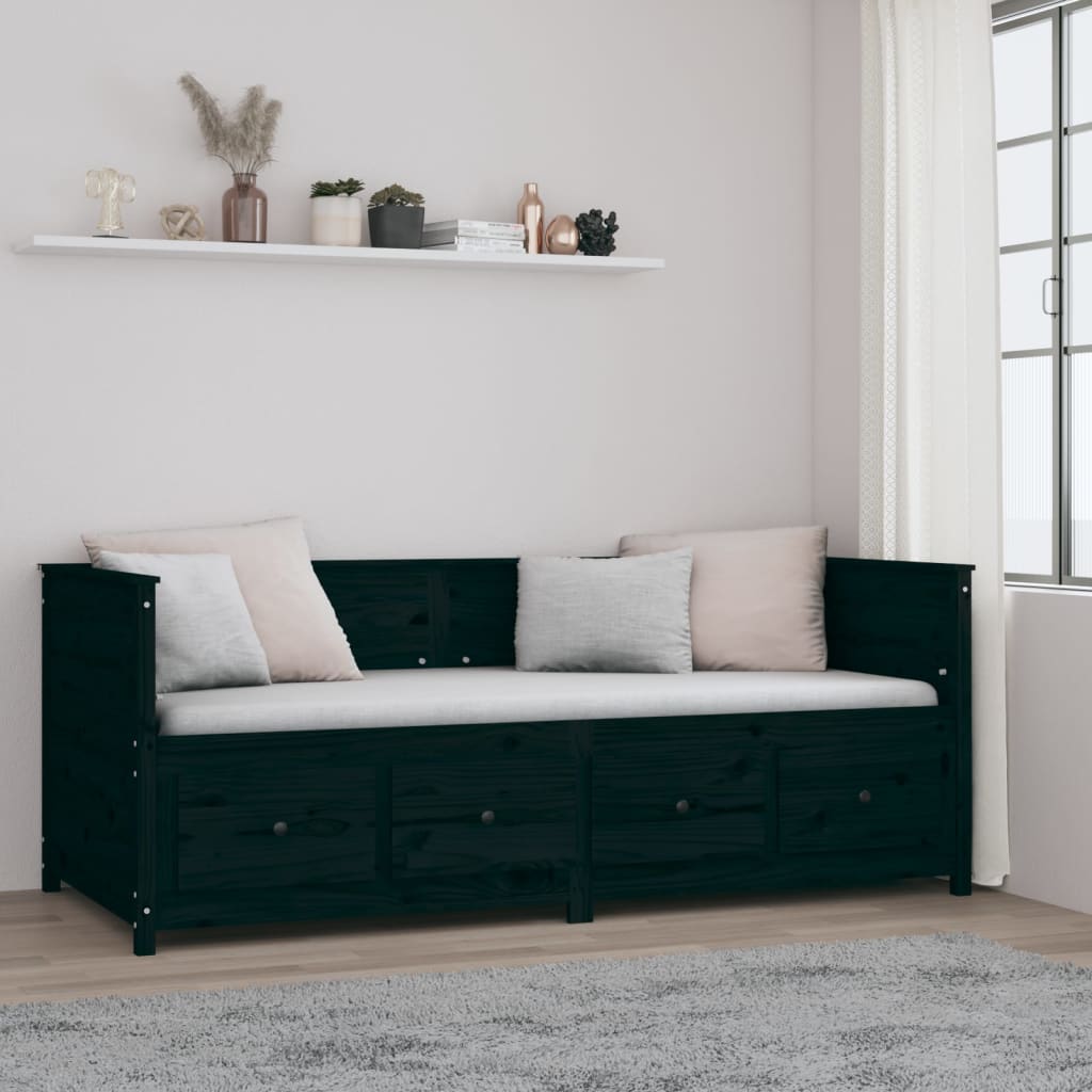 Day bed without mattress black 90x200 cm solid pine wood