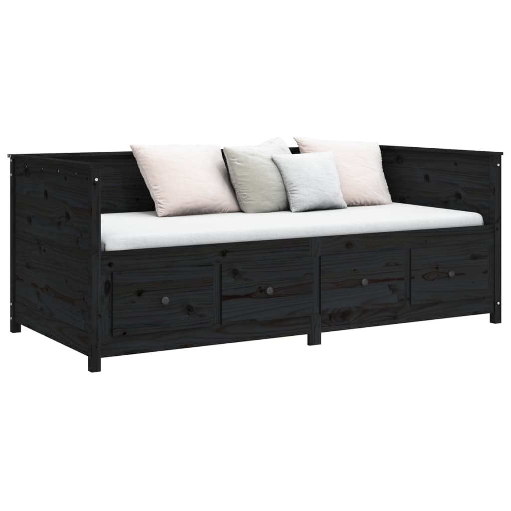 Day bed without mattress black 90x200 cm solid pine wood