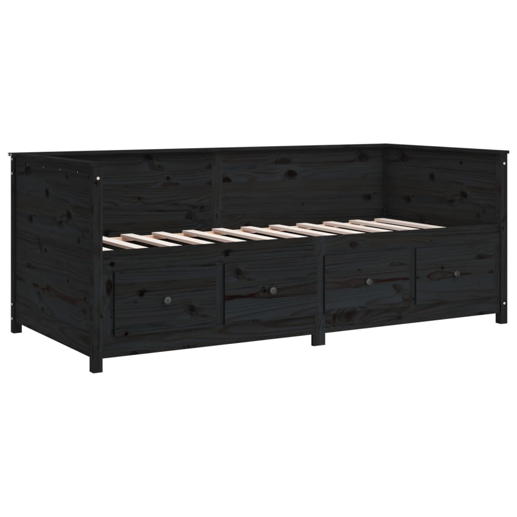 Day bed without mattress black 90x200 cm solid pine wood