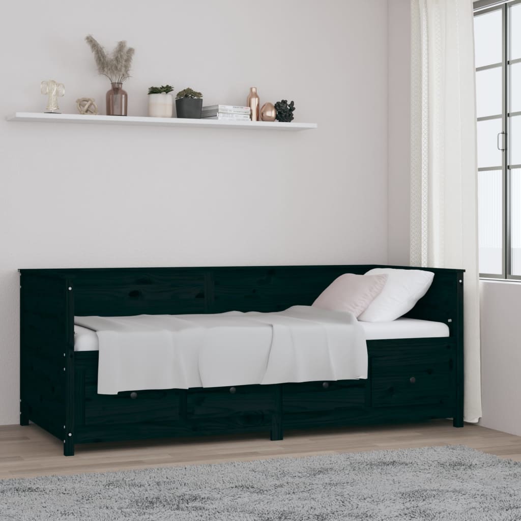 Day bed without mattress black 90x200 cm solid pine wood